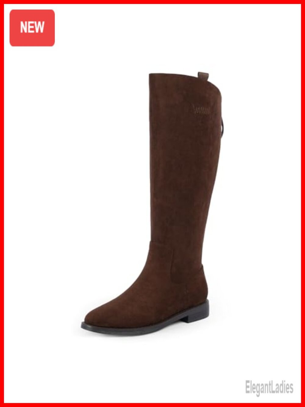 Knee High Boots Faux Leather Suede Round Toe Flat Low Chunky Heel Riding Boots